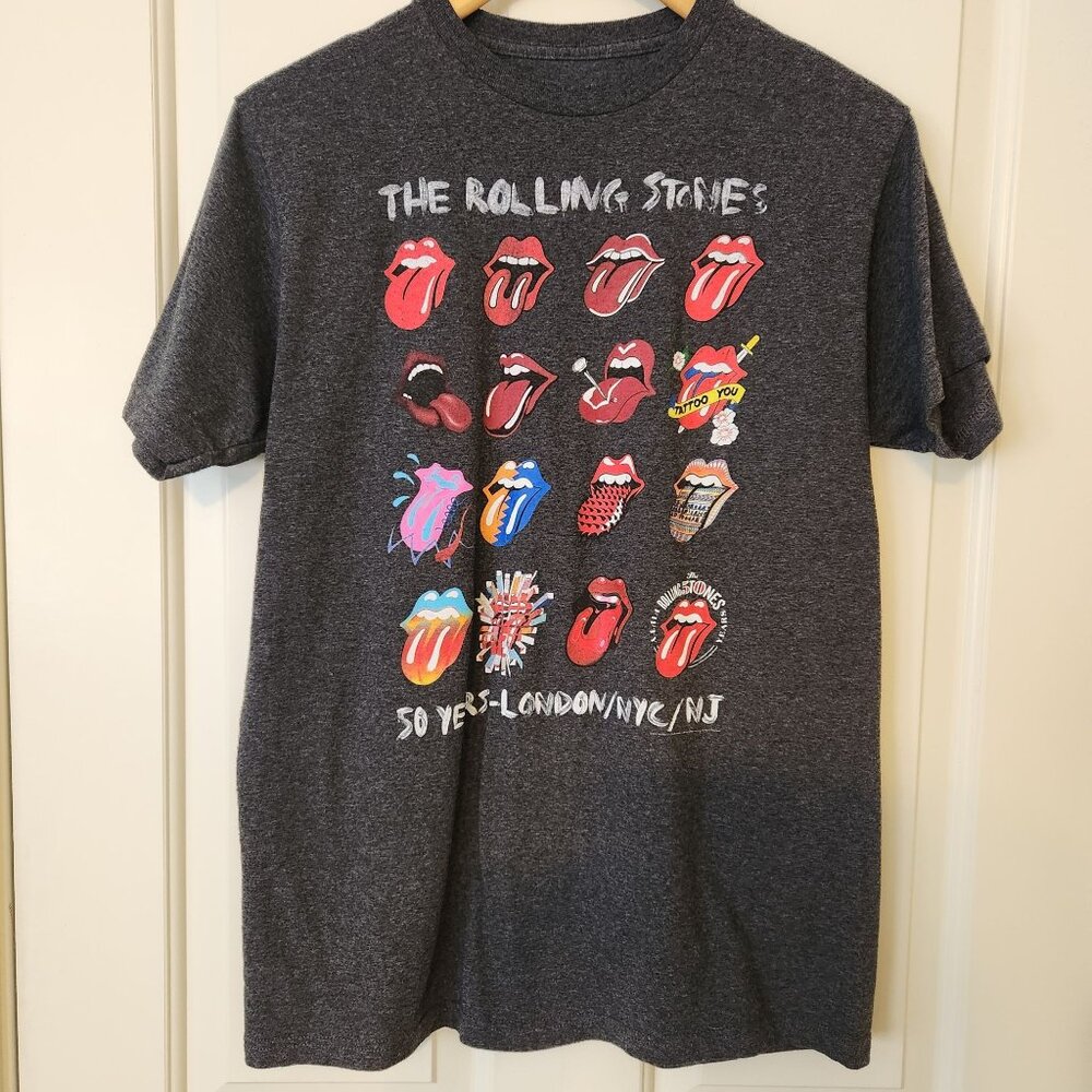 The Rolling Stones 50 Years London/NYC/NJ Graphic Band Concert Tee Shirt Grey L - Picture 1 of 7